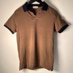 Moncler Men's Brown Polo With Navy Detail